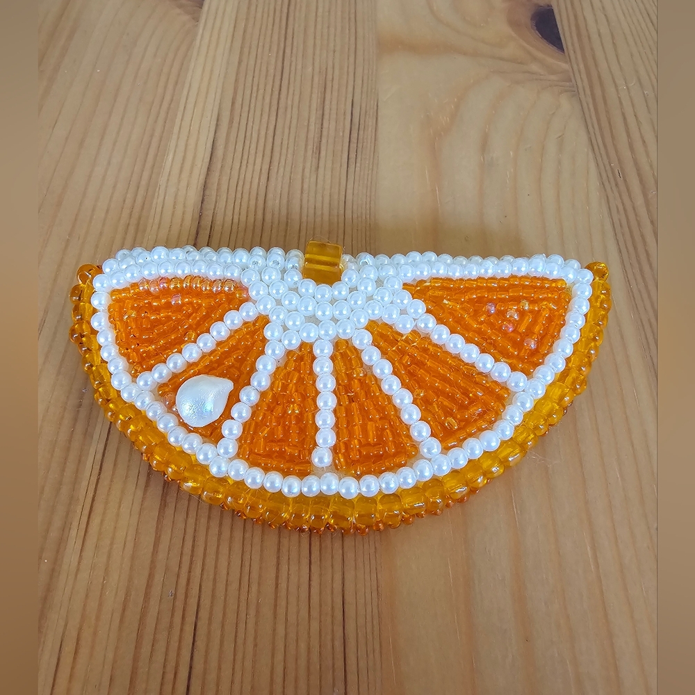 Handmade Orange Slice Beaded Brooch